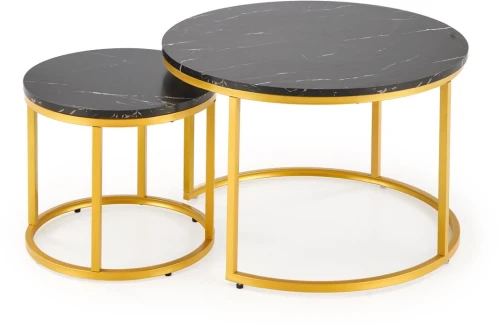 Zestaw 2 stolików Paola do salonu blat czarny marmur/złoty