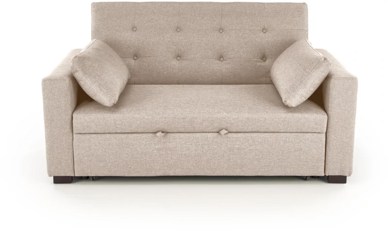 Sofa rozkładana Paulinio tapicerowana 2-osobowa z poduszkami do salonu beżowy