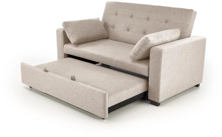 Sofa rozkładana Paulinio tapicerowana 2-osobowa z poduszkami do salonu beżowy