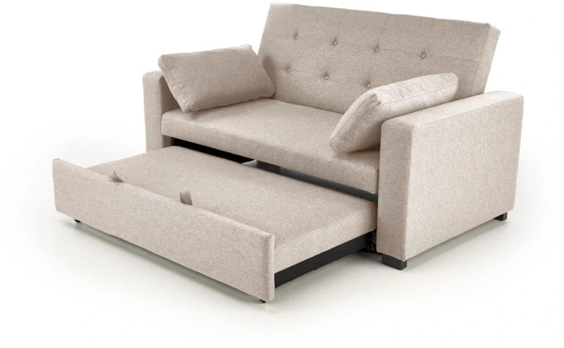 Sofa rozkładana Paulinio tapicerowana 2-osobowa z poduszkami do salonu beżowy