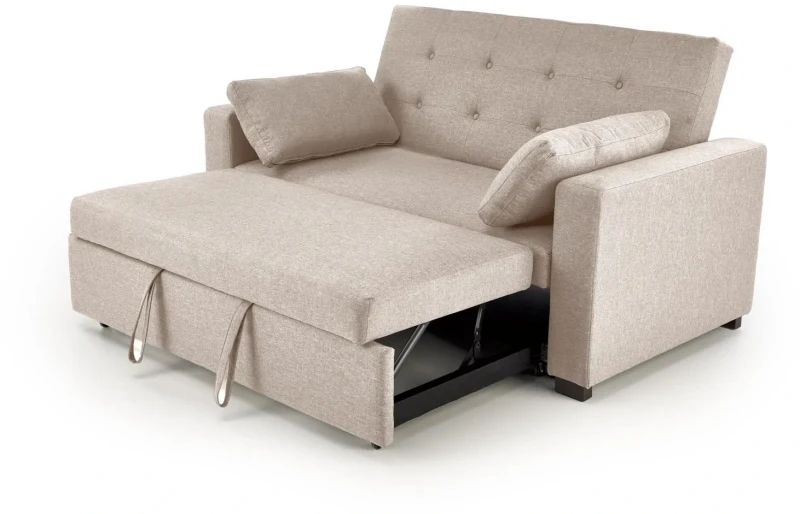 Sofa rozkładana Paulinio tapicerowana 2-osobowa z poduszkami do salonu beżowy