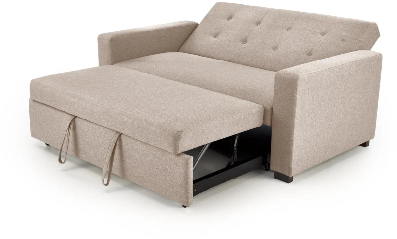 Sofa rozkładana Paulinio tapicerowana 2-osobowa z poduszkami do salonu beżowy