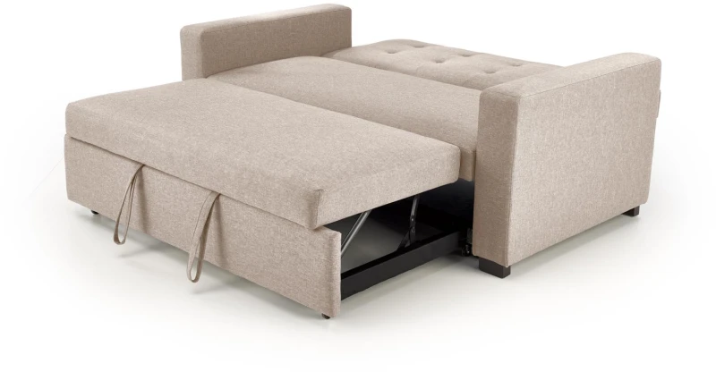 Sofa rozkładana Paulinio tapicerowana 2-osobowa z poduszkami do salonu beżowy