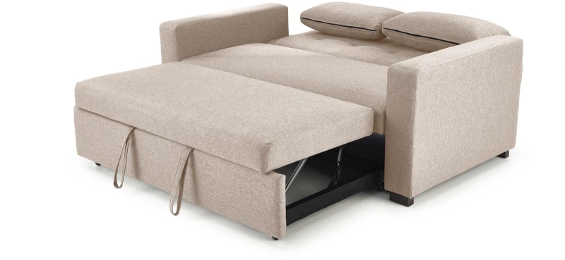 Sofa rozkładana Paulinio tapicerowana 2-osobowa z poduszkami do salonu beżowy
