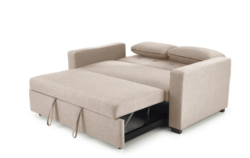 Sofa rozkładana Paulinio tapicerowana 2-osobowa z poduszkami do salonu beżowy