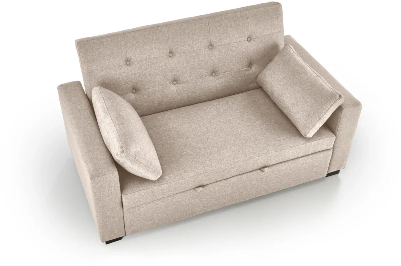 Sofa rozkładana Paulinio tapicerowana 2-osobowa z poduszkami do salonu beżowy
