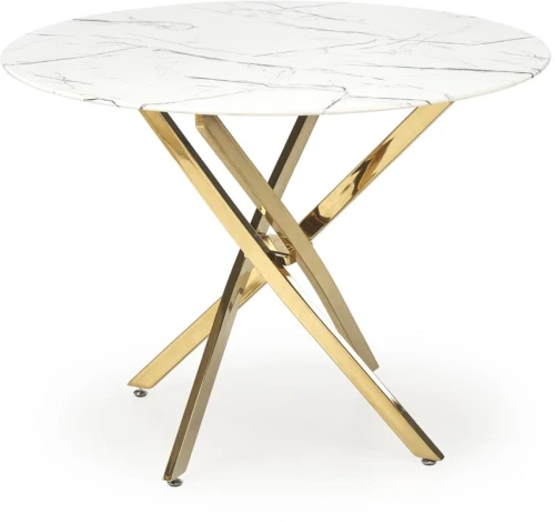 Stół okrągły Raymond 2 100 cm do jadalni blat szkło biały marmur/złoty