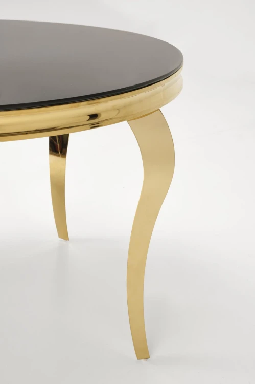 Stół okrągły Reginald 2 glamour elegancki szklany do jadalni 120 cm czarny/złoty
