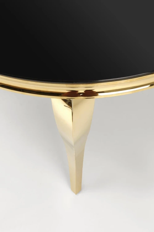 Stół okrągły Reginald 2 glamour elegancki szklany do jadalni 120 cm czarny/złoty