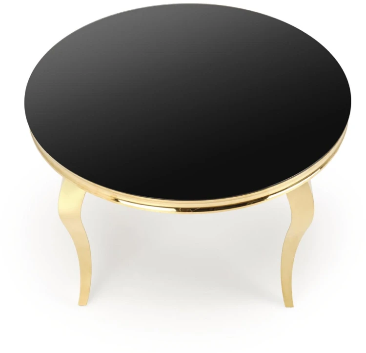 Stół okrągły Reginald 2 glamour elegancki szklany do jadalni 120 cm czarny/złoty