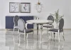 Stół okrągły Reginald glamour elegancki do jadalni 120 cm biały marmur/srebrny