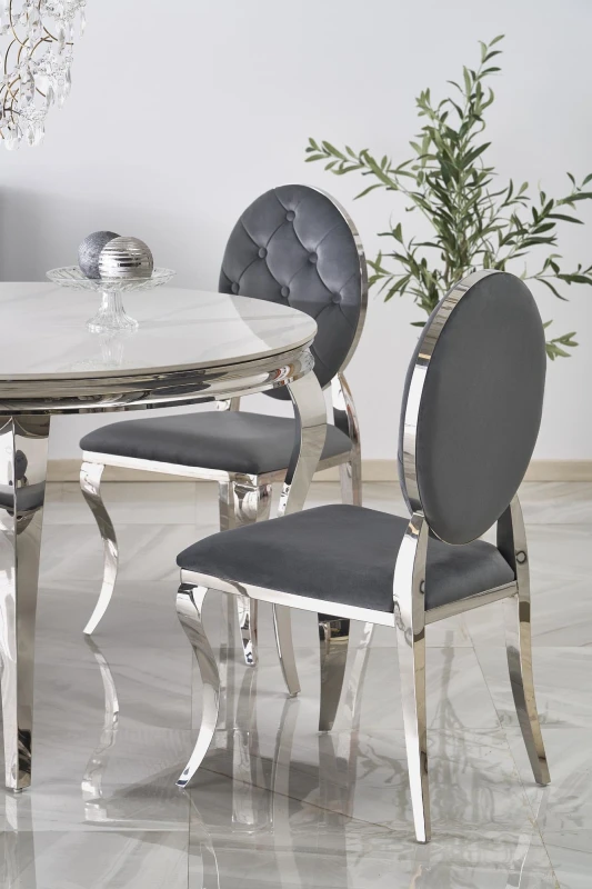 Stół okrągły Reginald glamour elegancki do jadalni 120 cm biały marmur/srebrny