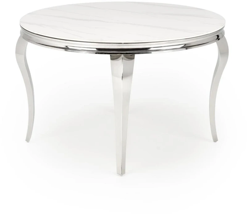 Stół okrągły Reginald glamour elegancki do jadalni 120 cm biały marmur/srebrny