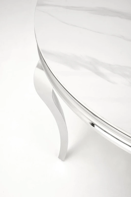 Stół okrągły Reginald glamour elegancki do jadalni 120 cm biały marmur/srebrny