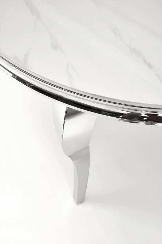 Stół okrągły Reginald glamour elegancki do jadalni 120 cm biały marmur/srebrny