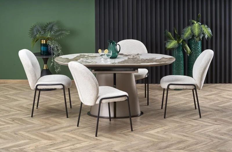 Stół rozkładany Robinson nowoczesny do jadalni 160-200 cm beżowy marmur/cappuccino