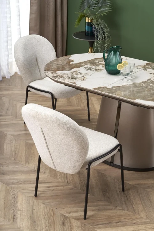 Stół rozkładany Robinson nowoczesny do jadalni 160-200 cm beżowy marmur/cappuccino