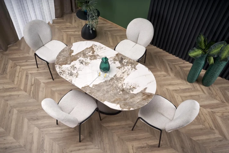 Stół rozkładany Robinson nowoczesny do jadalni 160-200 cm beżowy marmur/cappuccino