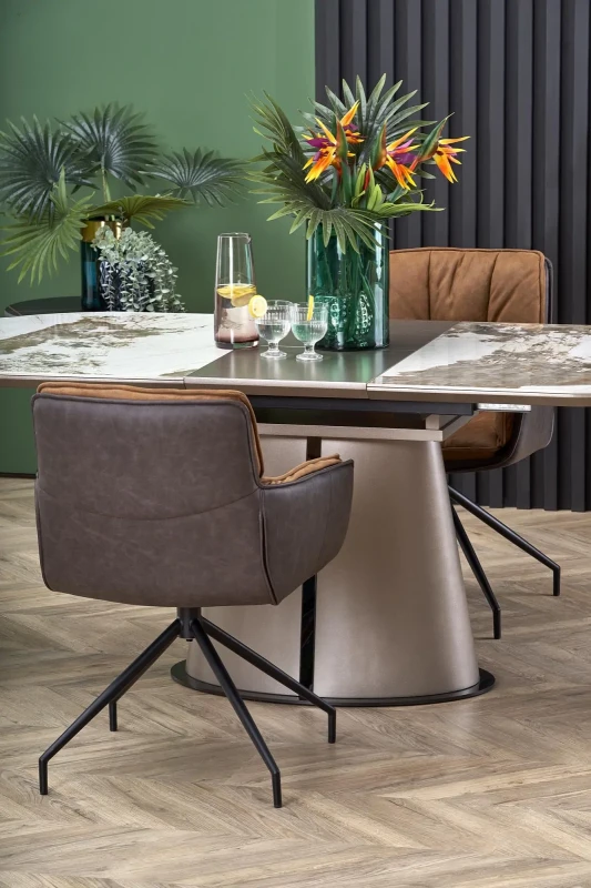 Stół rozkładany Robinson nowoczesny do jadalni 160-200 cm beżowy marmur/cappuccino