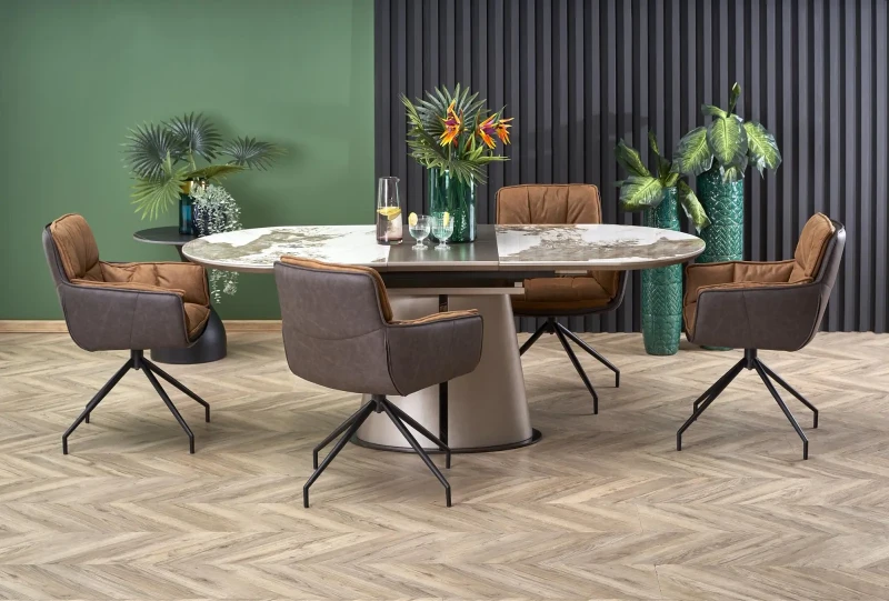 Stół rozkładany Robinson nowoczesny do jadalni 160-200 cm beżowy marmur/cappuccino