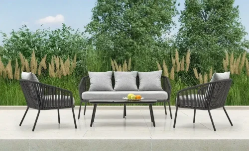 Zestaw mebli ogrodowych Rocca sofa fotele ława na taras popielaty