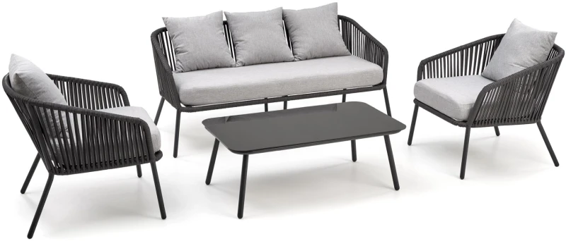 Zestaw mebli ogrodowych Rocca sofa fotele ława na taras popielaty