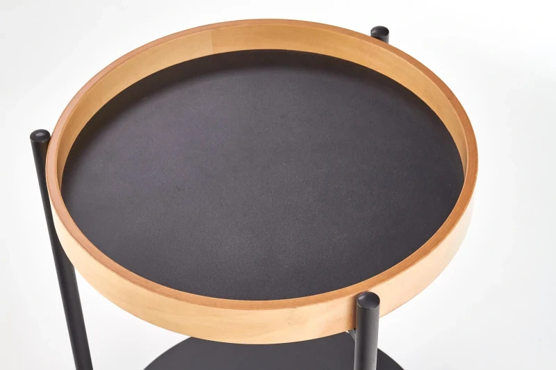 Stolik pomocniczy Rolo z półką okrągły do salonu 44 cm czarny/dąb naturalny