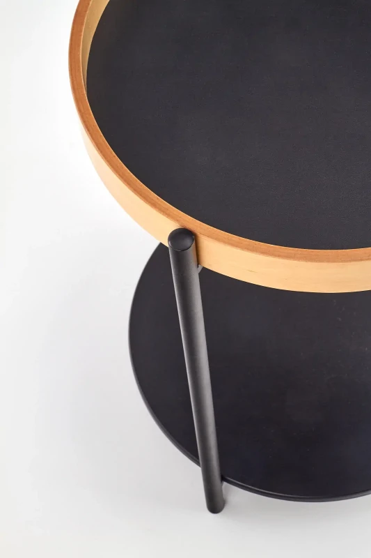 Stolik pomocniczy Rolo z półką okrągły do salonu 44 cm czarny/dąb naturalny