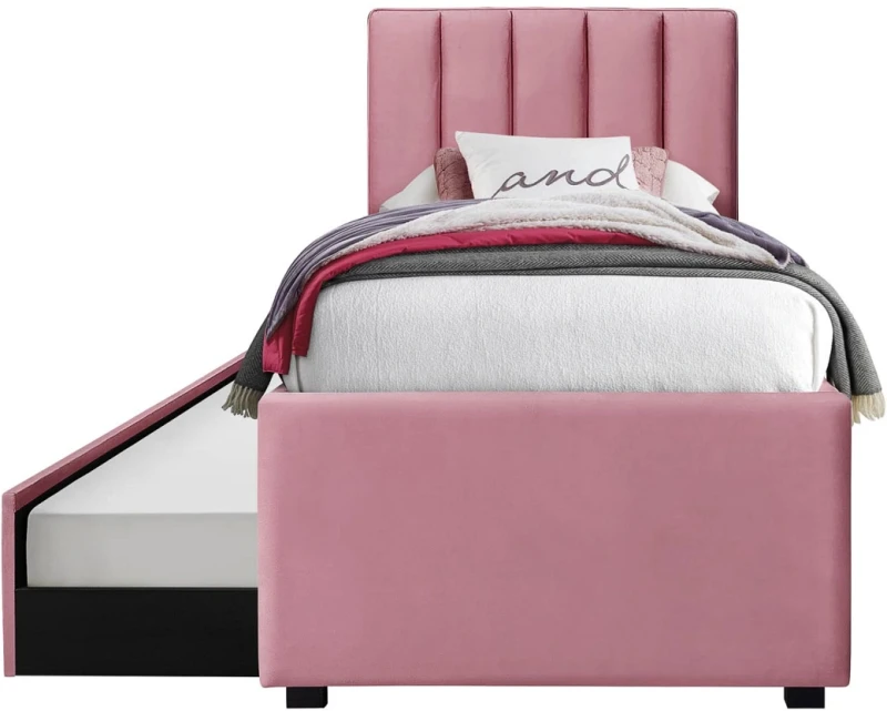 Łóżko tapicerowane Russo dwuosobowe do pokoju młodzieżowego 90x200 cm różowy
