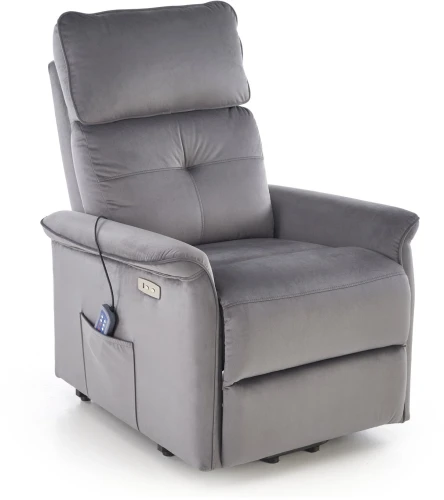 Fotel wypoczynkowy Semir 2 z masażem i funkcją pionizacji do salonu popielaty