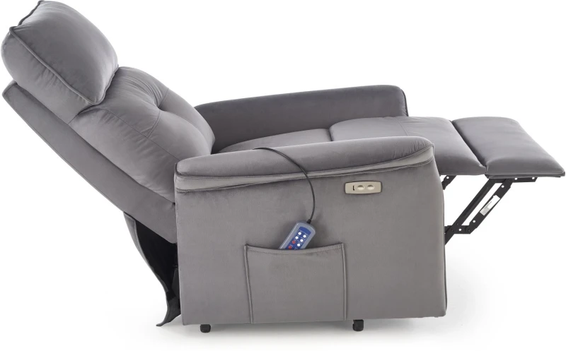 Fotel wypoczynkowy Semir 2 z masażem i funkcją pionizacji do salonu popielaty