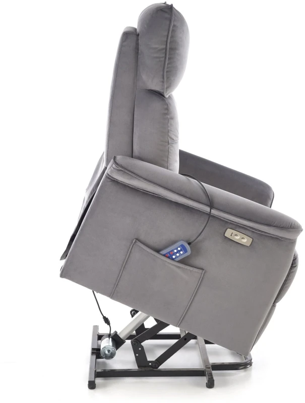 Fotel wypoczynkowy Semir 2 z masażem i funkcją pionizacji do salonu popielaty