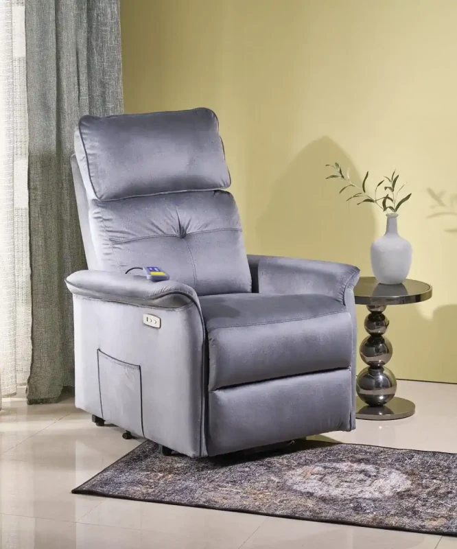 Fotel wypoczynkowy Semir 2 z masażem i funkcją pionizacji do salonu popielaty