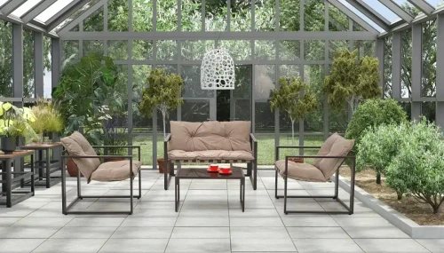 Zestaw mebli ogrodowych Shark sofa fotele ława na taras ciemny brąz/cappuccino