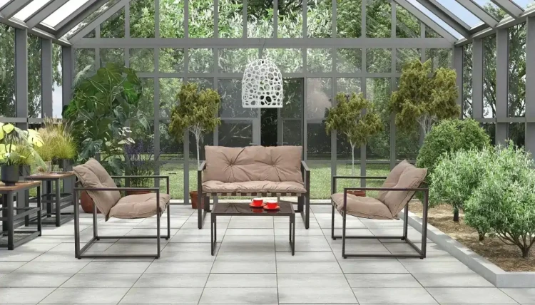 Zestaw mebli ogrodowych Shark sofa fotele ława na taras ciemny brąz/cappuccino