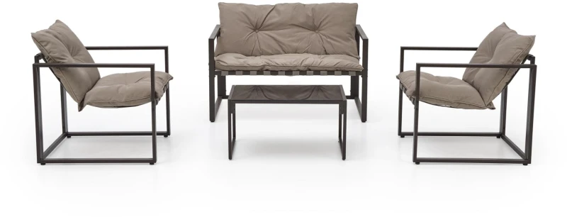 Zestaw mebli ogrodowych Shark sofa fotele ława na taras ciemny brąz/cappuccino
