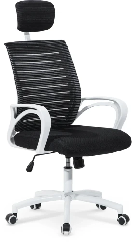Fotel ergonomiczny Socket z siatki z zagłówkiem obrotowy do biura biały/czarny