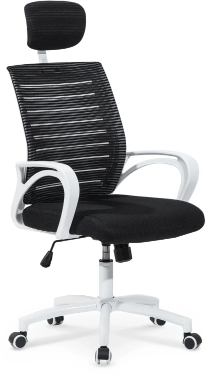 Fotel ergonomiczny Socket z siatki z zagłówkiem obrotowy do biura biały/czarny