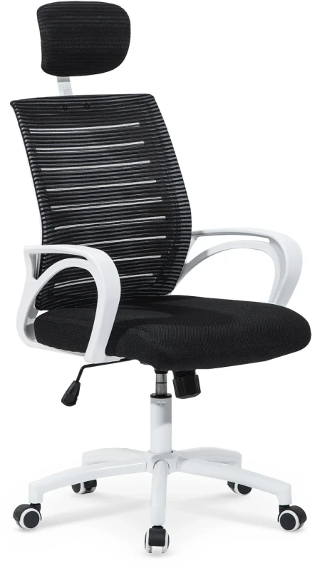 Fotel ergonomiczny Socket z siatki z zagłówkiem obrotowy do biura biały/czarny