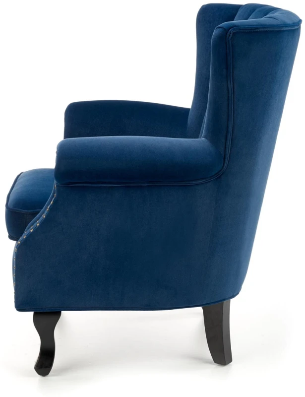 Fotel tapicerowany Titan welurowy na drewnianych nogach do salonu granatowy