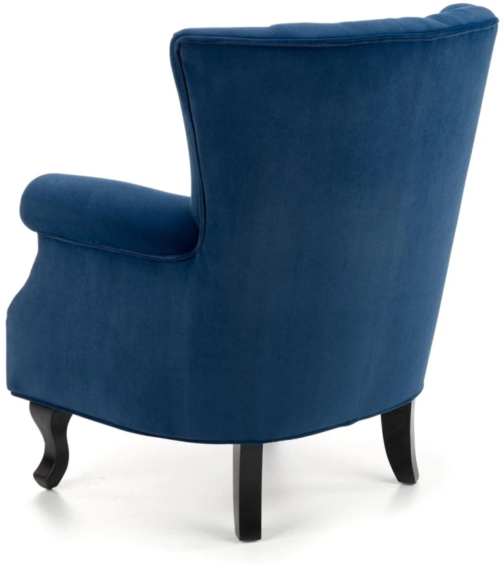 Fotel tapicerowany Titan welurowy na drewnianych nogach do salonu granatowy