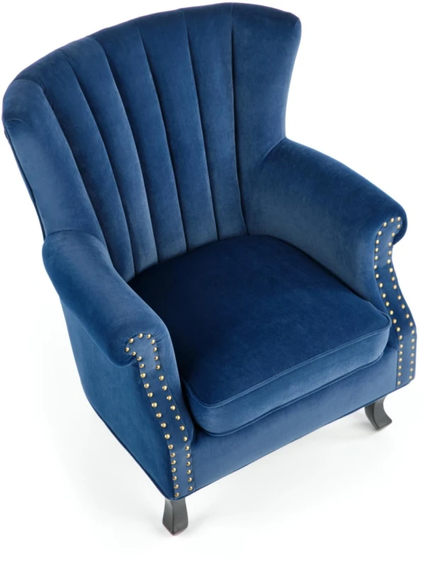 Fotel tapicerowany Titan welurowy na drewnianych nogach do salonu granatowy