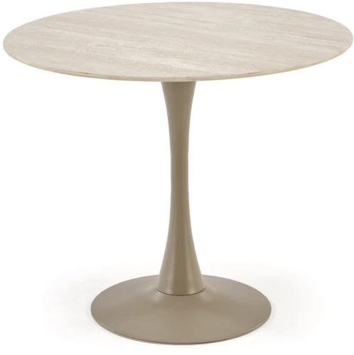 Stół okrągły Tolio tulipan na jednej nodze do jadalni 90 cm trawertyn/kaszmir