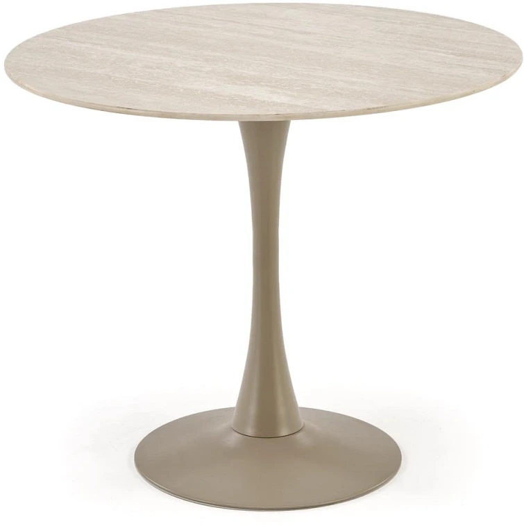 Stół okrągły Tolio tulipan na jednej nodze do jadalni 90 cm trawertyn/kaszmir