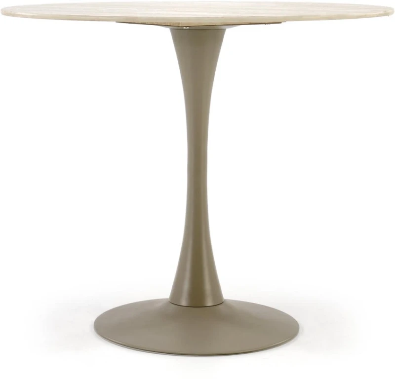 Stół okrągły Tolio tulipan na jednej nodze do jadalni 90 cm trawertyn/kaszmir