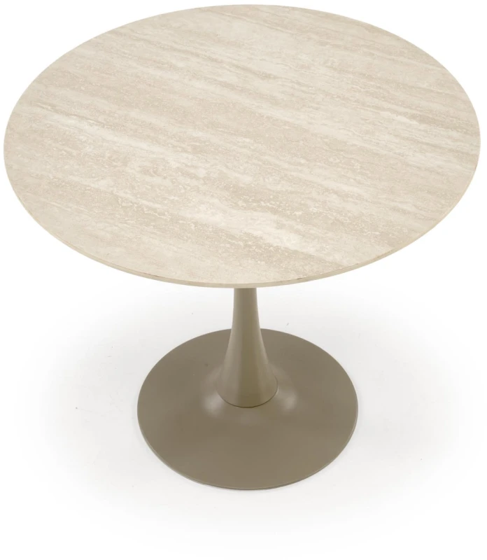 Stół okrągły Tolio tulipan na jednej nodze do jadalni 90 cm trawertyn/kaszmir