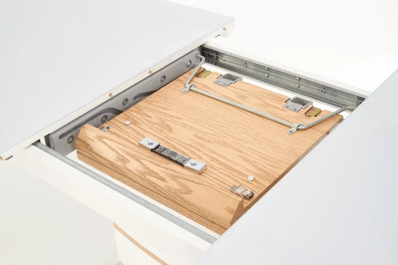 Stół rozkładany Toronto z blatem szklanym do jadalni 140-180 cm biały/dąb złoty