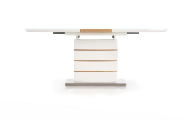 Stół rozkładany Toronto z blatem szklanym do jadalni 140-180 cm biały/dąb złoty