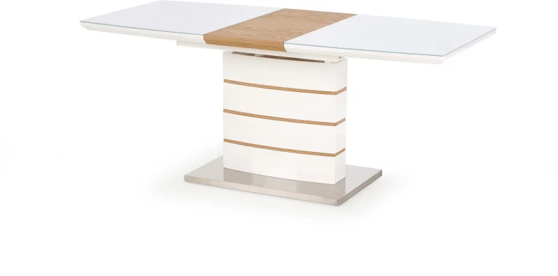 Stół rozkładany Toronto z blatem szklanym do jadalni 140-180 cm biały/dąb złoty