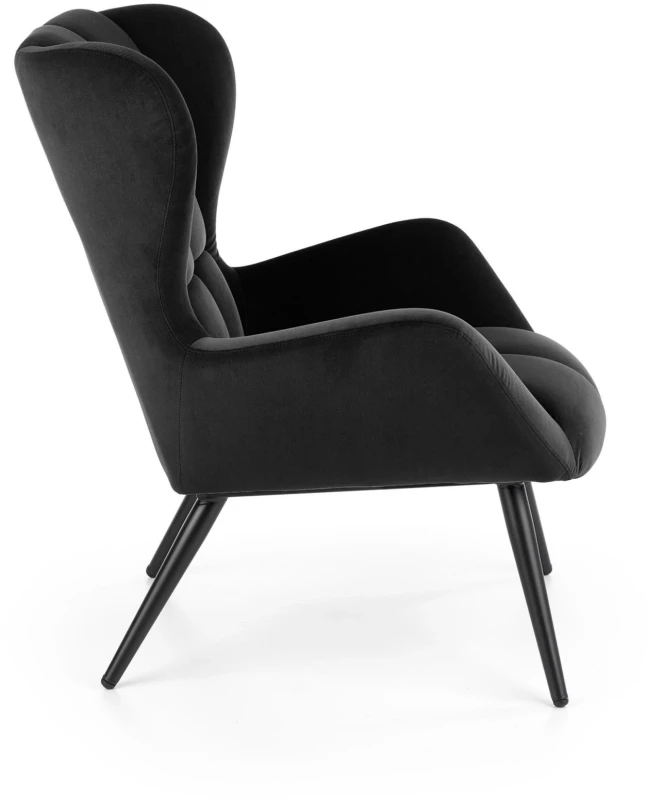 Fotel wypoczynkowy Tyrion 75 cm nowoczesny tapicerowany tkaniną aksamitną do salonu czarny